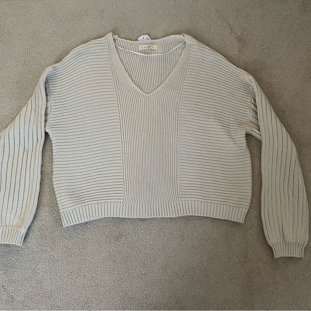 La Hearts Cream V-Neck Chunky Knit Sweater